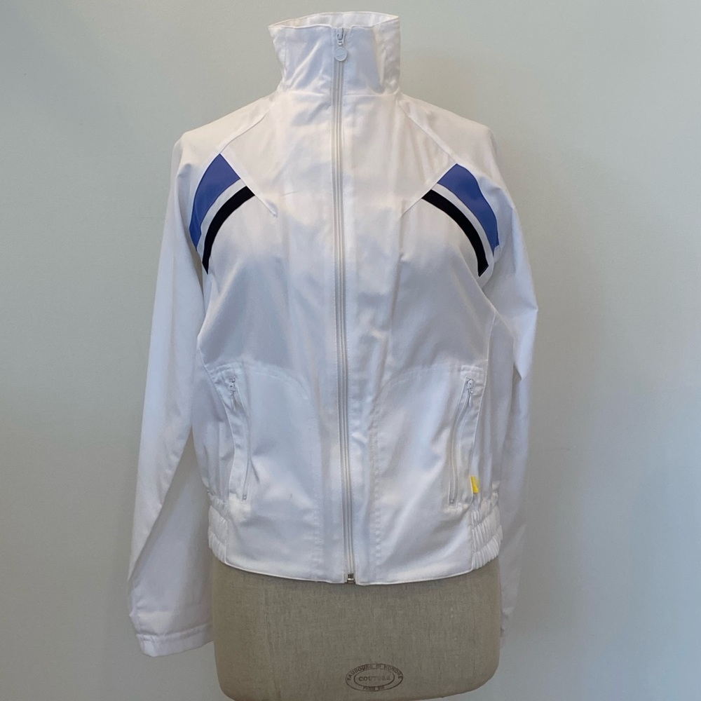 Nike Womens Full Zip Lightweight White Jacket w Blue Accent Stripes / Size L